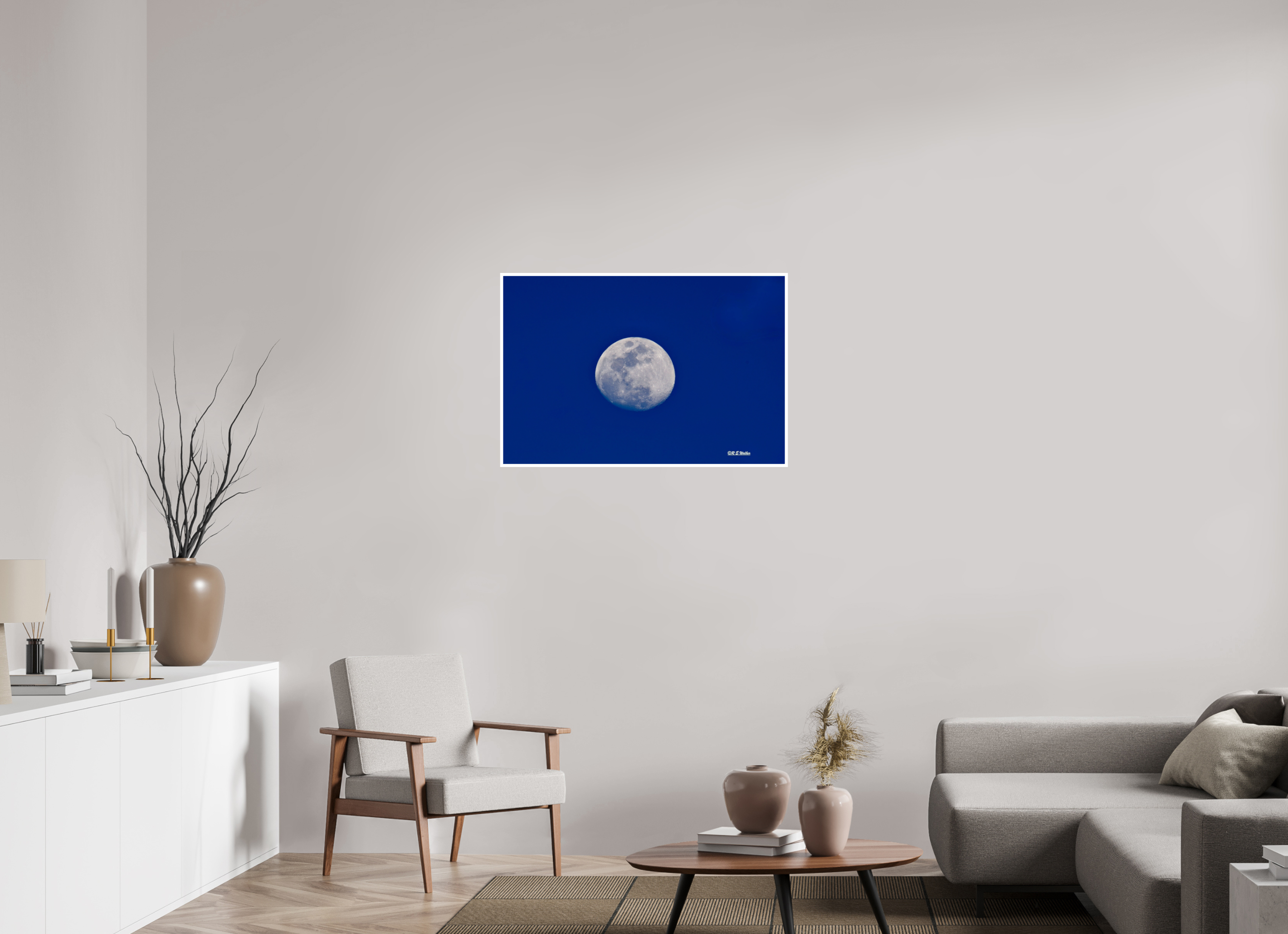 36 x 24″, Print with 0.4in white border Moon on blue background