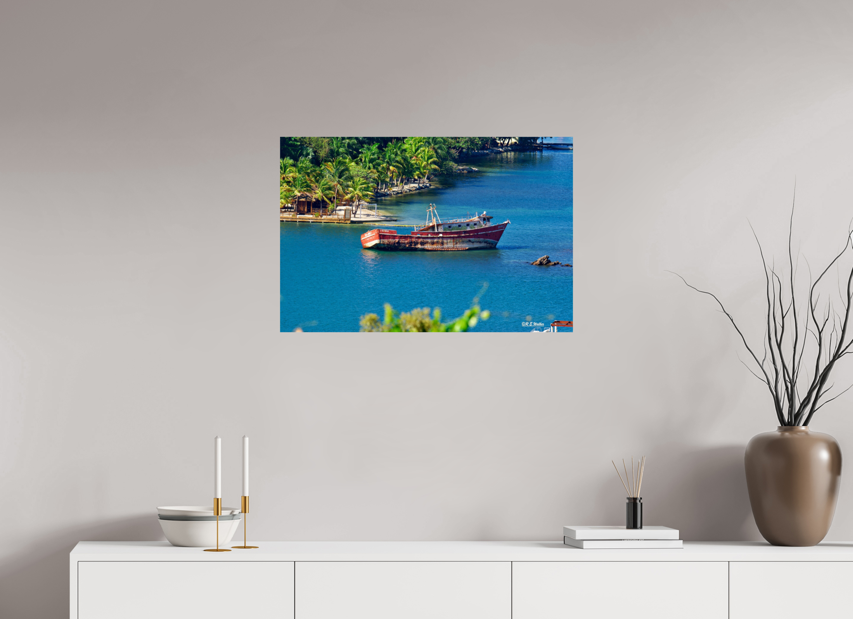 30 x 20″, Glossy Print without border Wreckage in Roatan Honduras