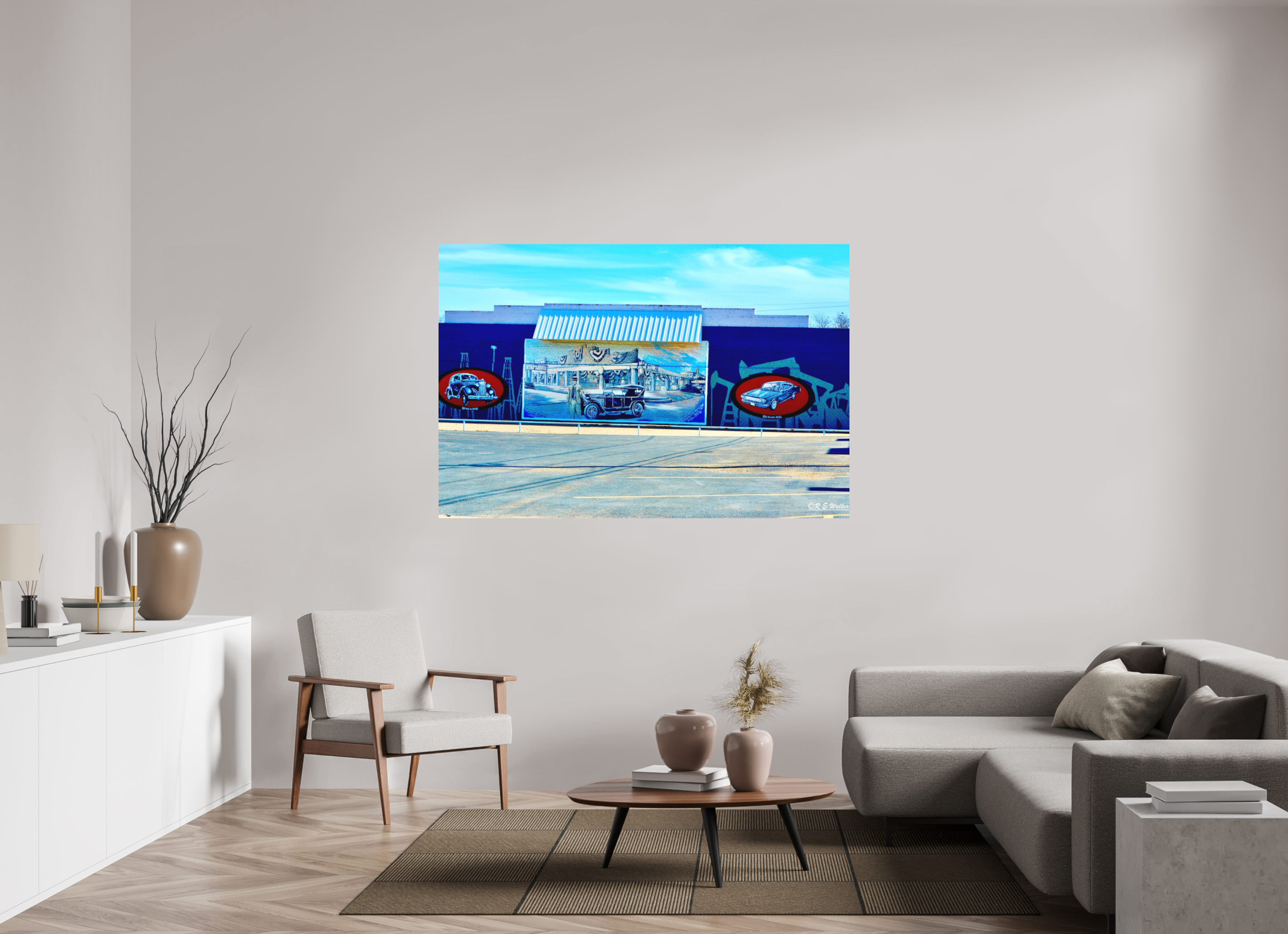 66 x 44″, Aluminum Mural of Cars-Breckenridge, TX
