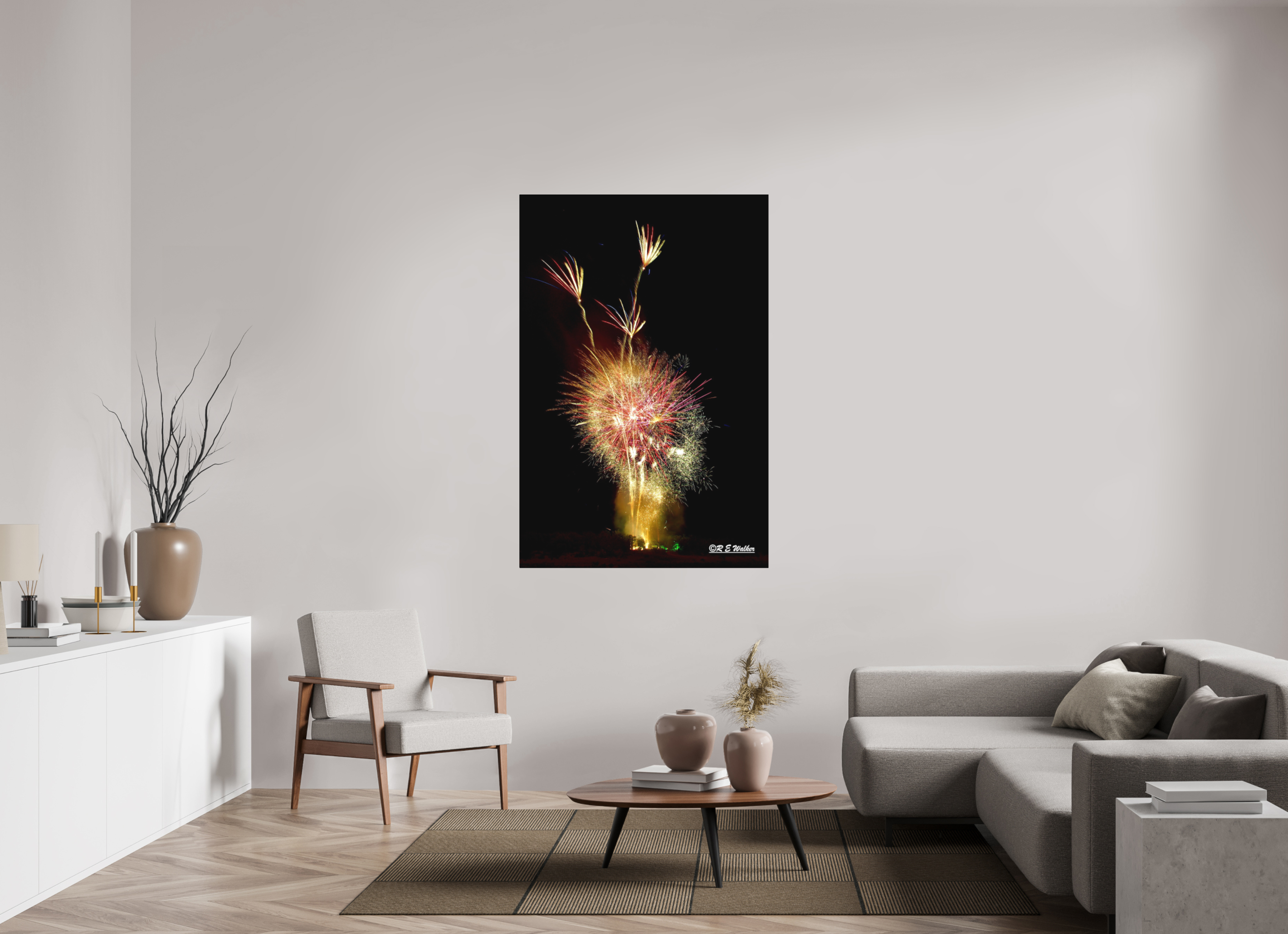 40 x 60″, Aluminum Three Flower Fireworks