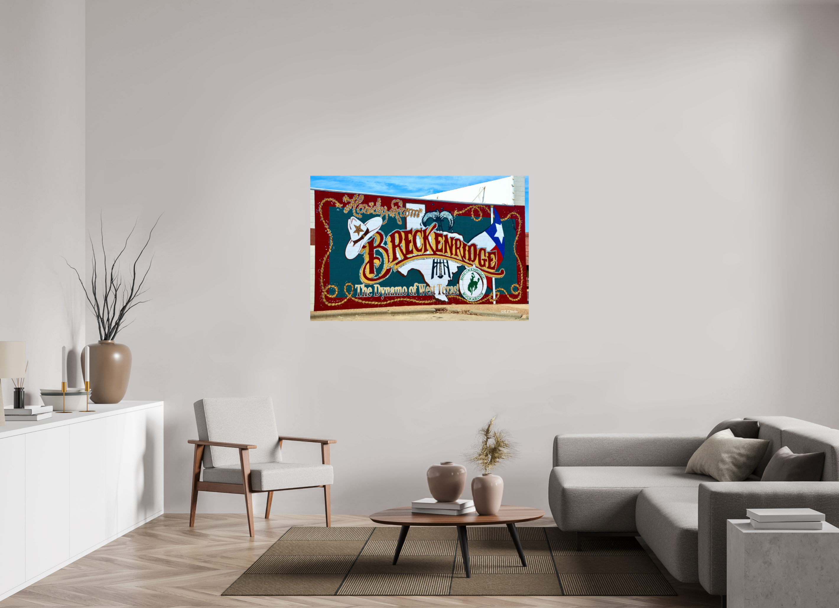 54 x 36″, Glossy Print without border Breckenridge, TX Welcome Mural