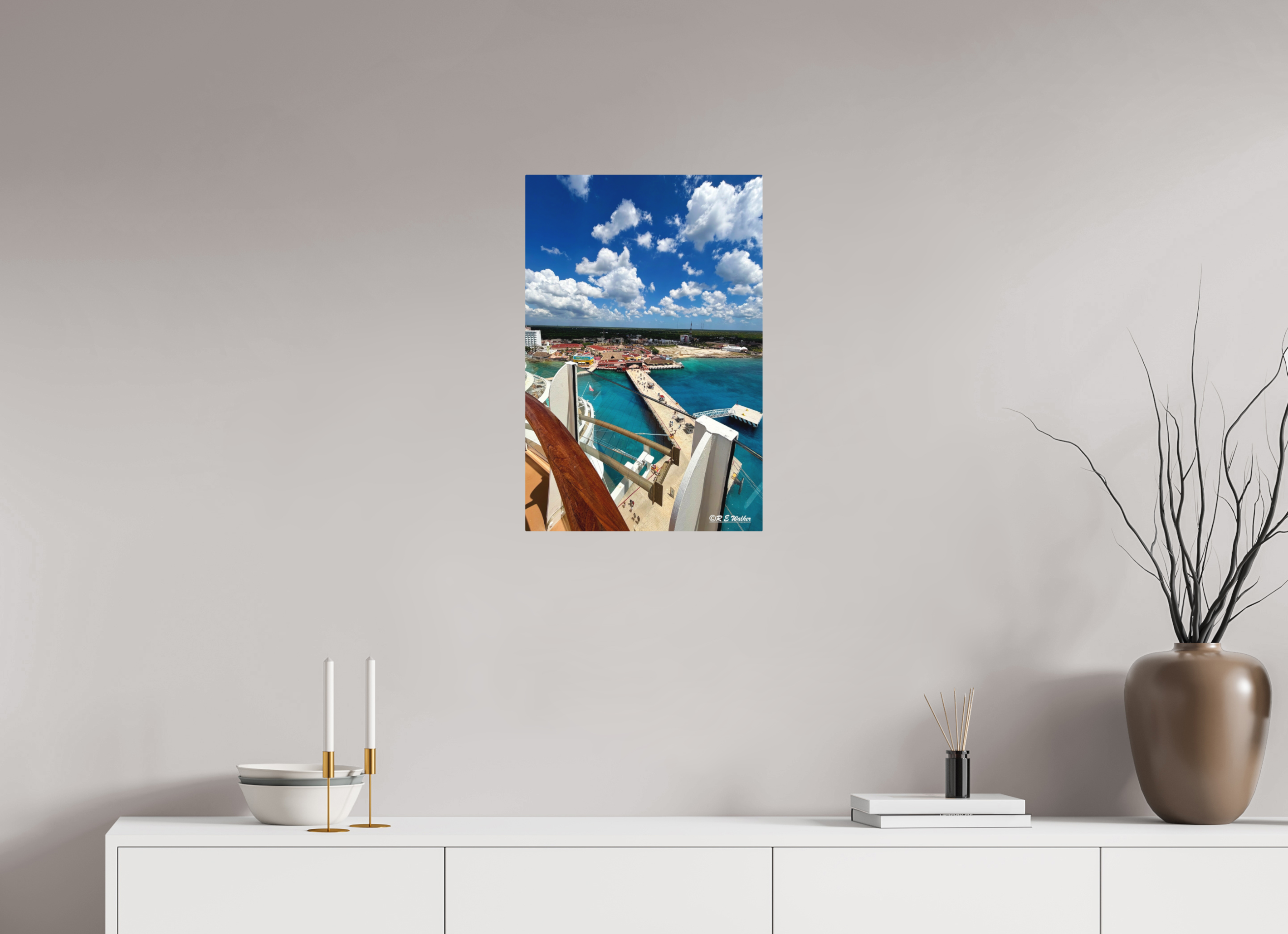 16 x 24″, Aluminum Ship docked view in Cozumel