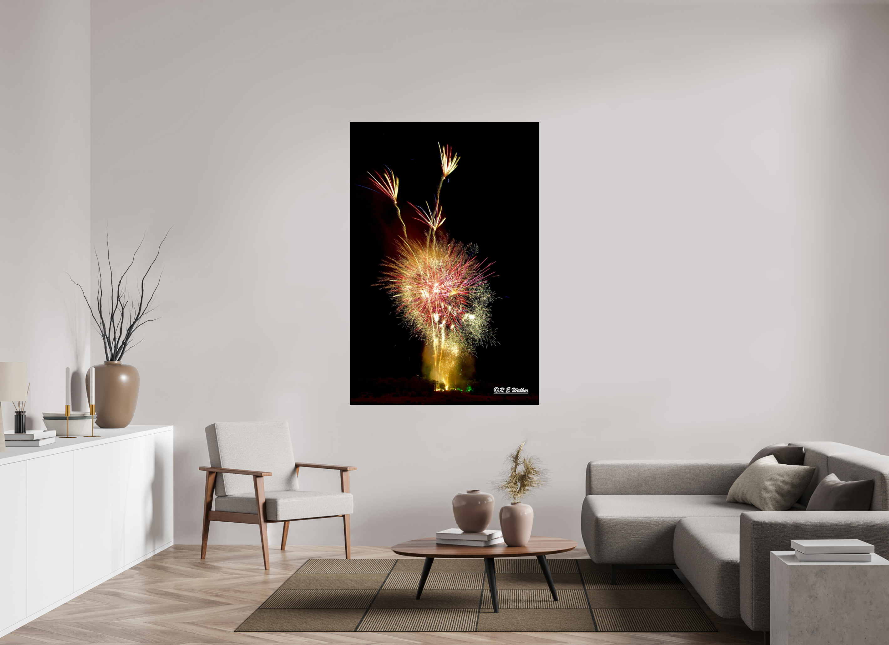 44 x 66″, Glossy Print without border Three Flower Fireworks