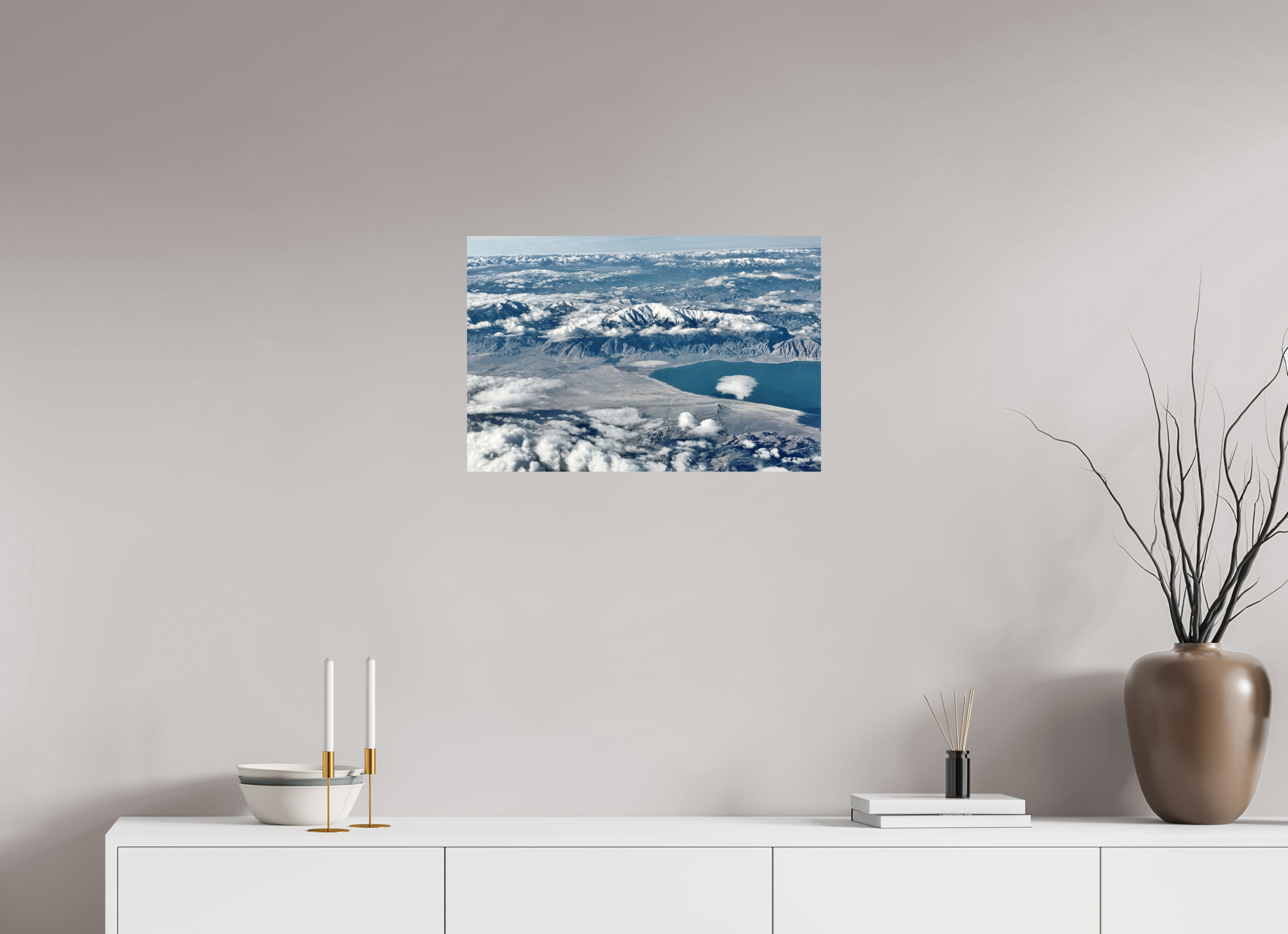 24 x 16″, Glossy Print without border Site from plane, mountain and lake