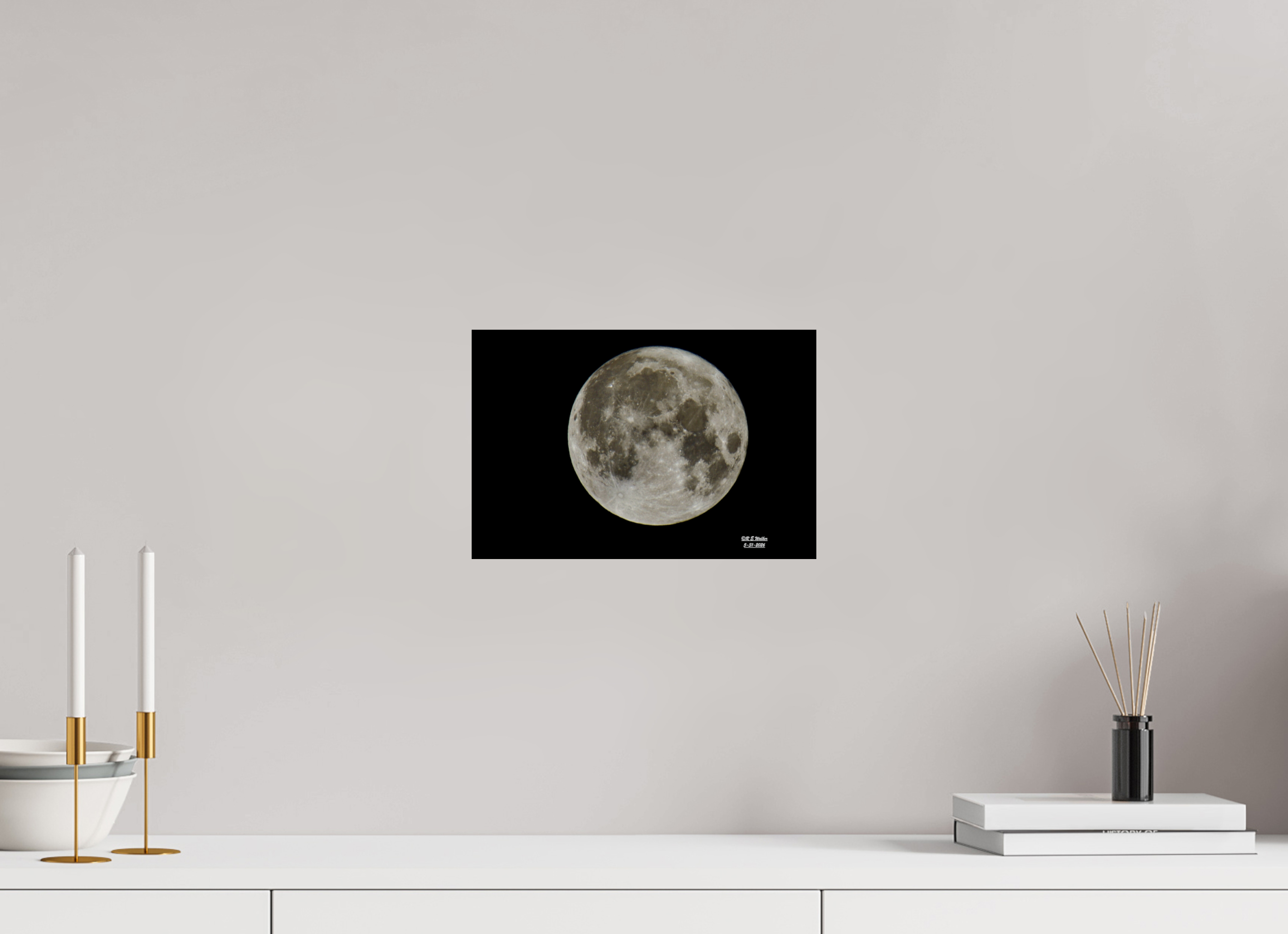 12 x 8″, Glossy Print without border Moon on Black Background