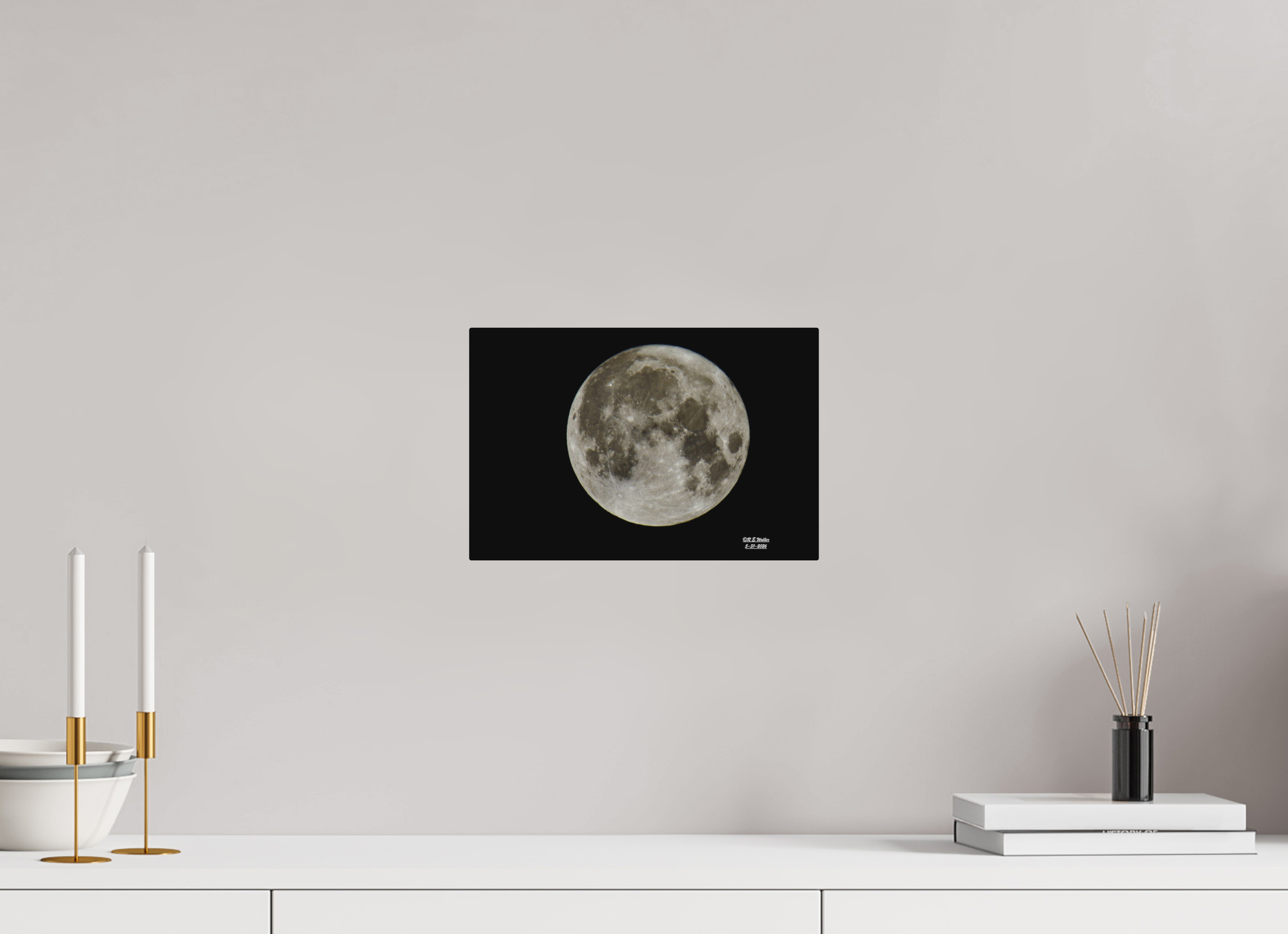 12 x 8″, Aluminum Moon on Black Background