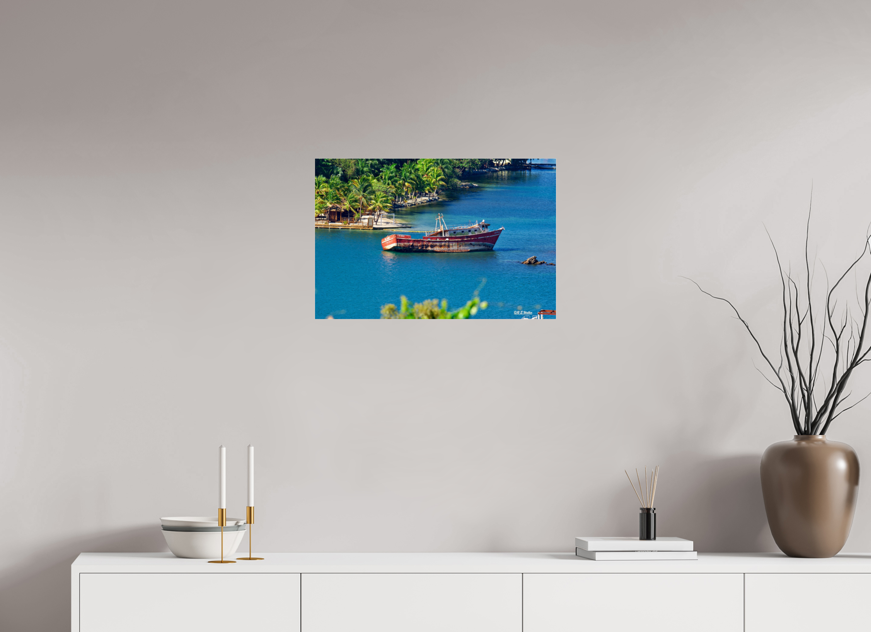24 x 16″, acrylic-noframe-glossy Wreckage in Roatan Honduras