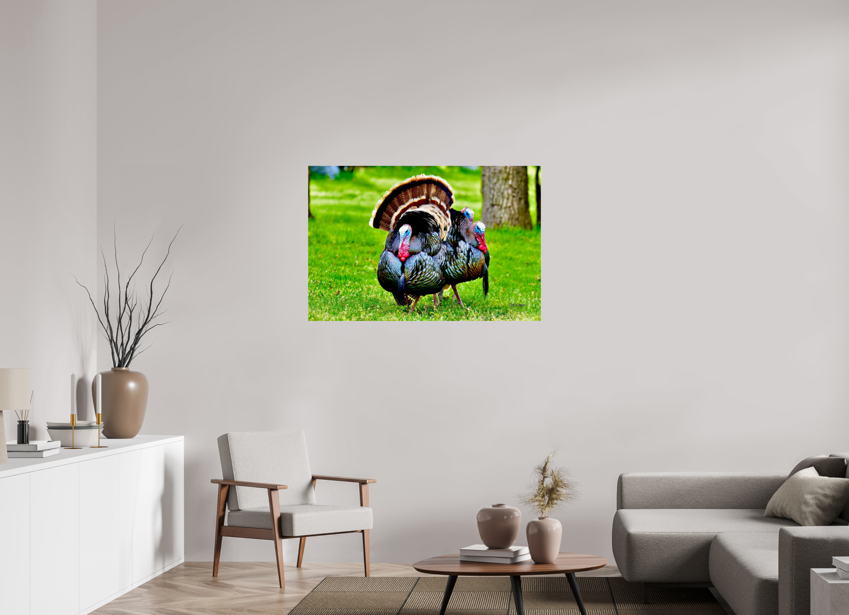 45 x 30″, acrylic-noframe-glossy 3 gang of Turkeys