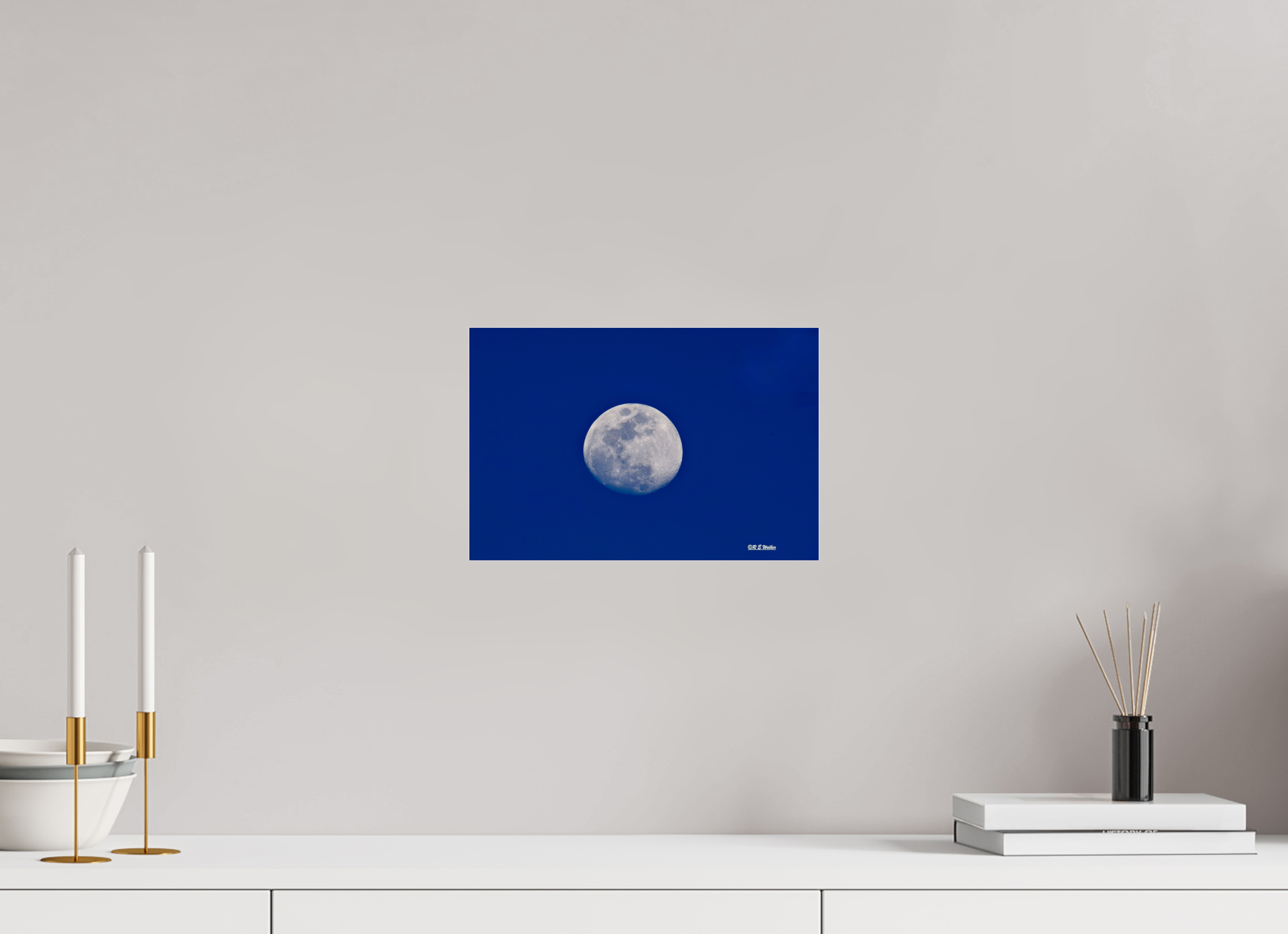 12 x 8″, acrylic-noframe-glossy Moon on blue background
