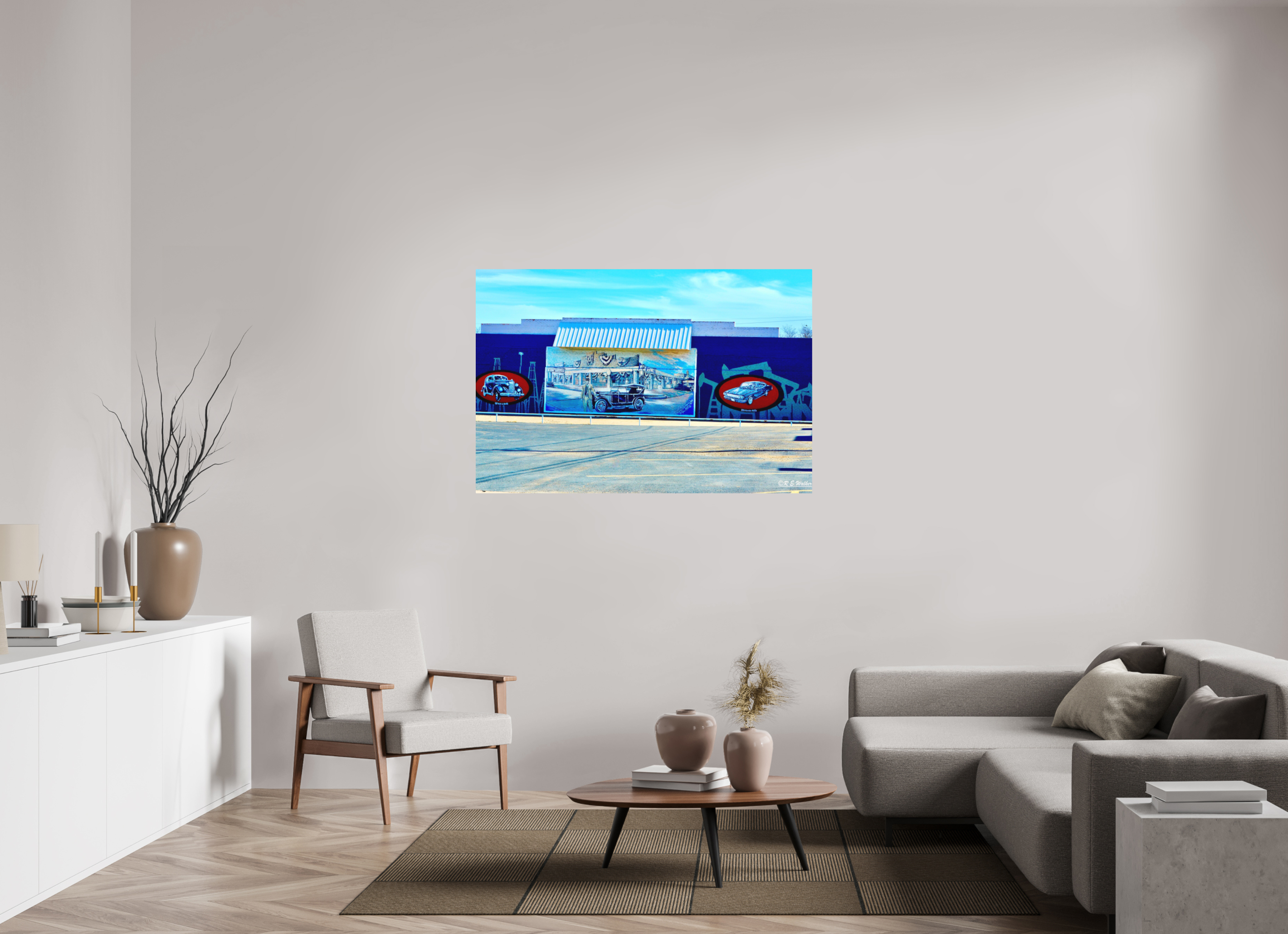 54 x 36″, Aluminum Mural of Cars-Breckenridge, TX