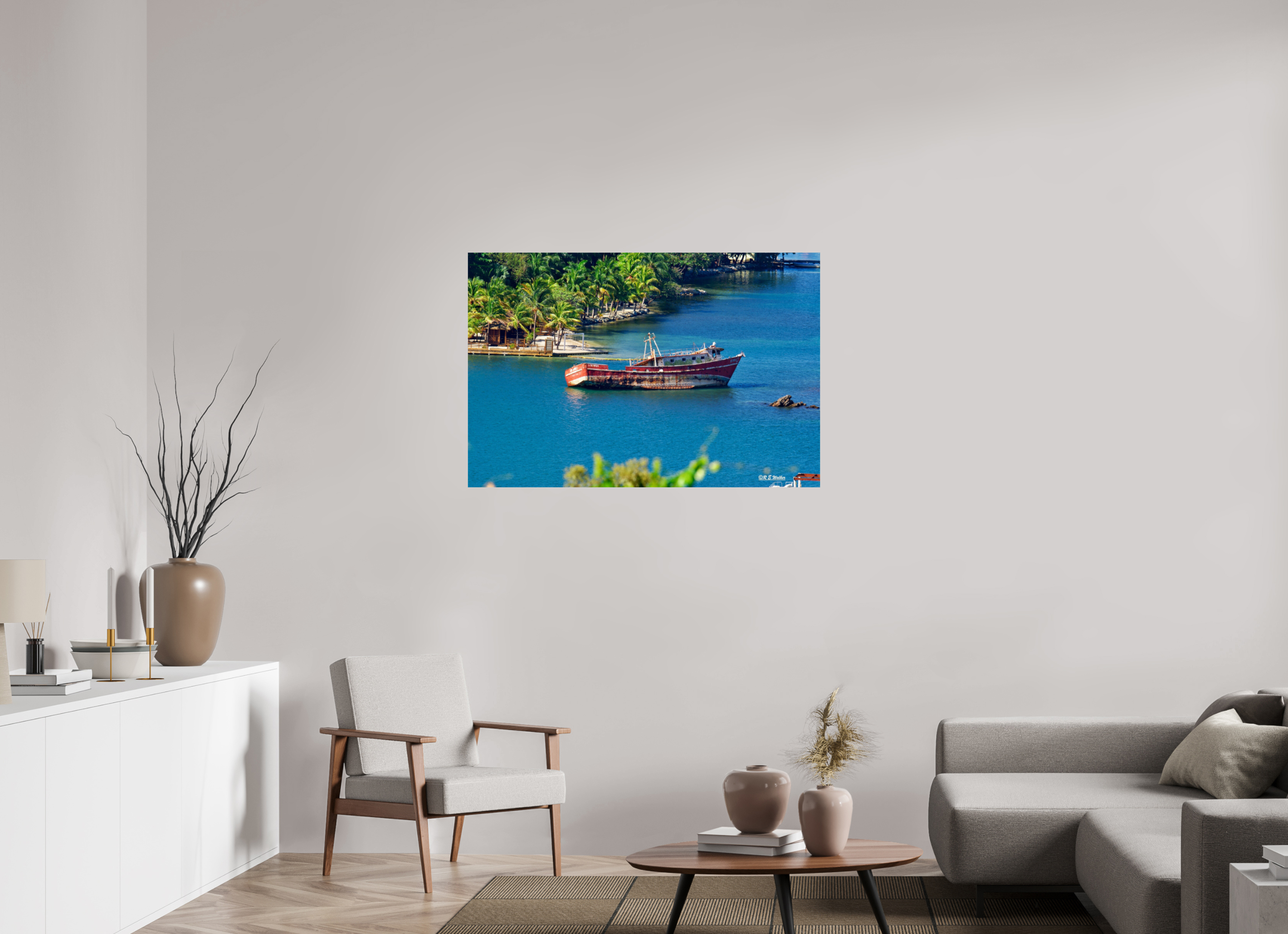 45 x 30″, Glossy Print without border Wreckage in Roatan Honduras