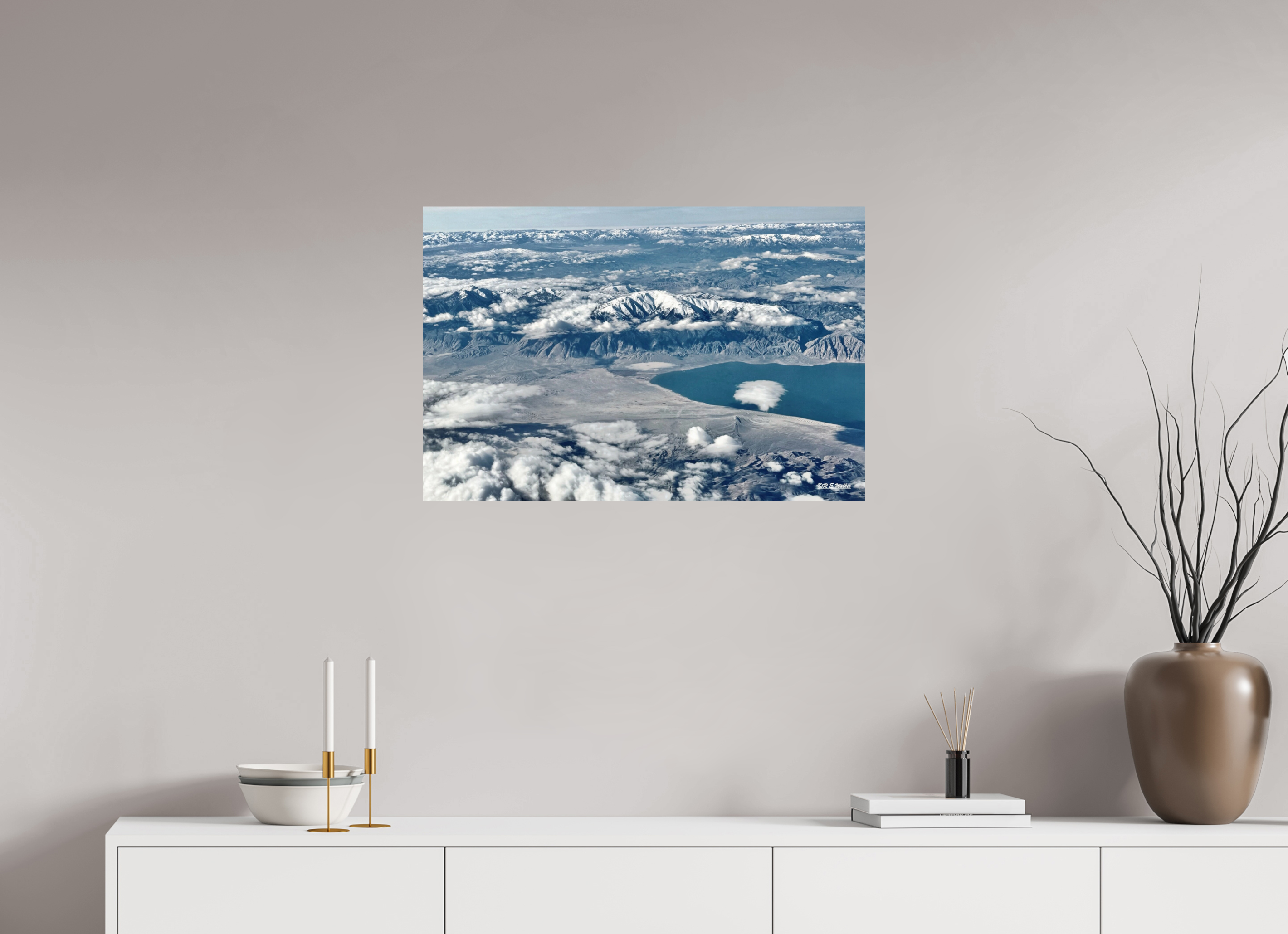 30 x 20″, Glossy Print without border Site from plane, mountain and lake