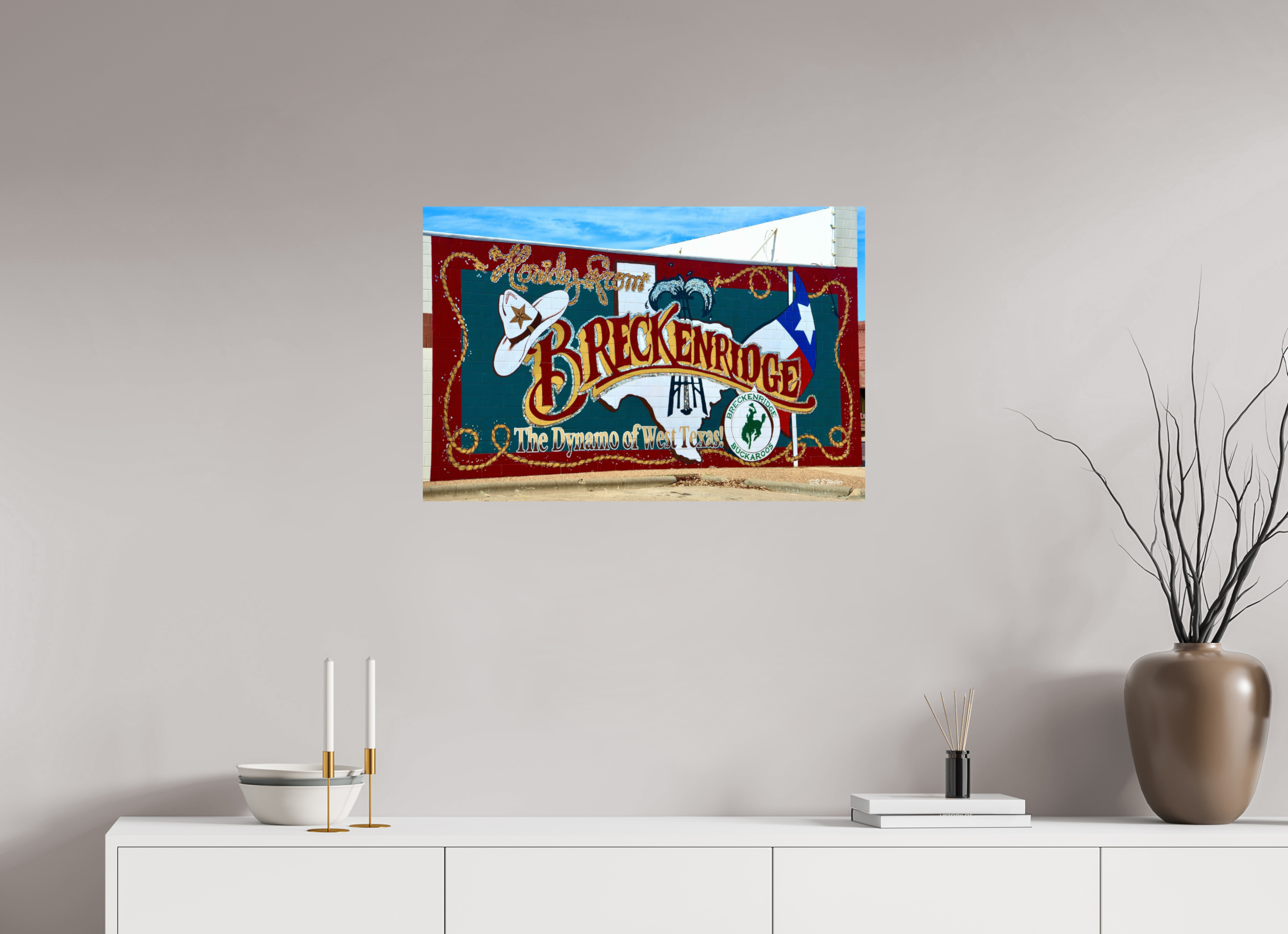 30 x 20″, Glossy Print without border Breckenridge, TX Welcome Mural