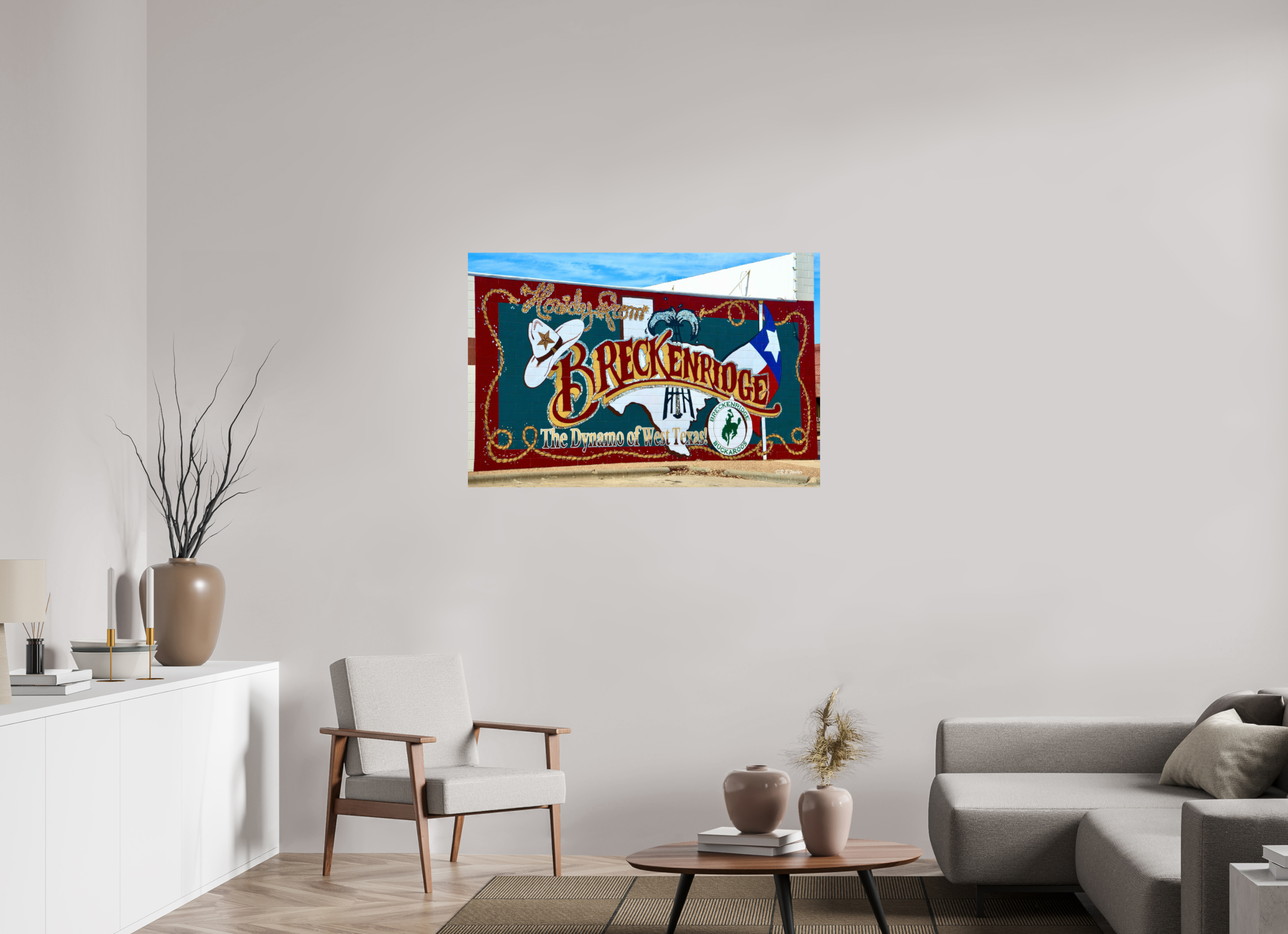 45 x 30″, Glossy Print without border Breckenridge, TX Welcome Mural