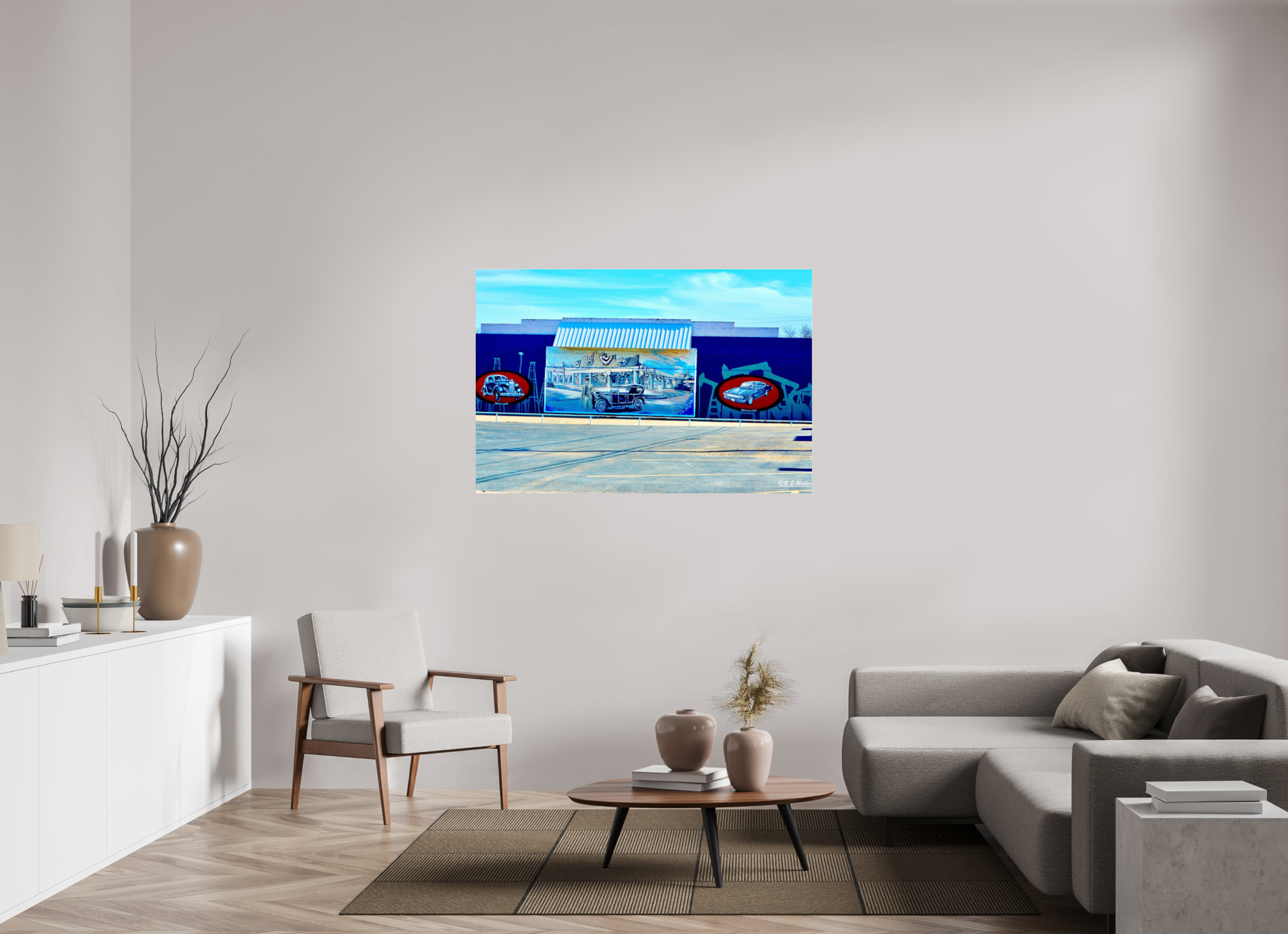 54 x 36″, acrylic-noframe-glossy Mural of Cars-Breckenridge, TX