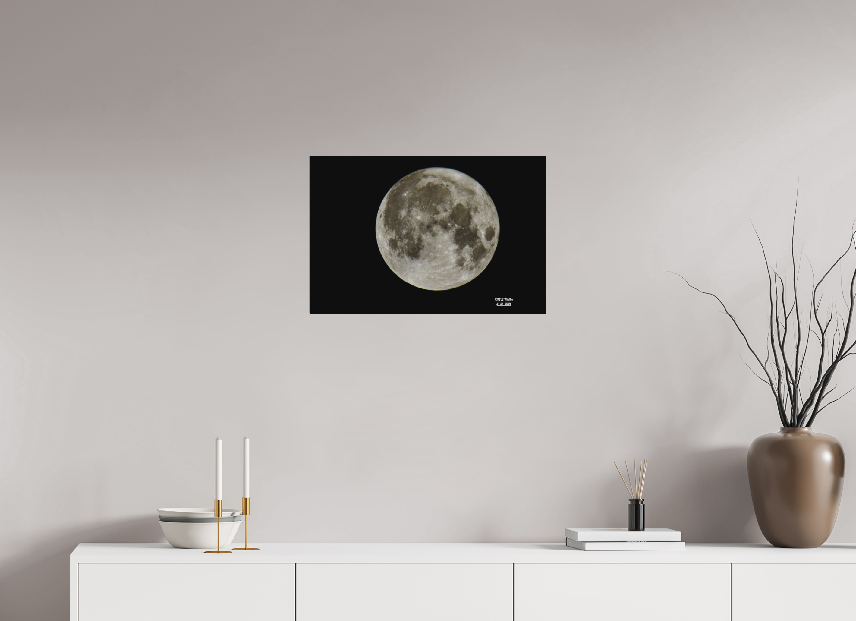 24 x 16″, Aluminum Moon on Black Background