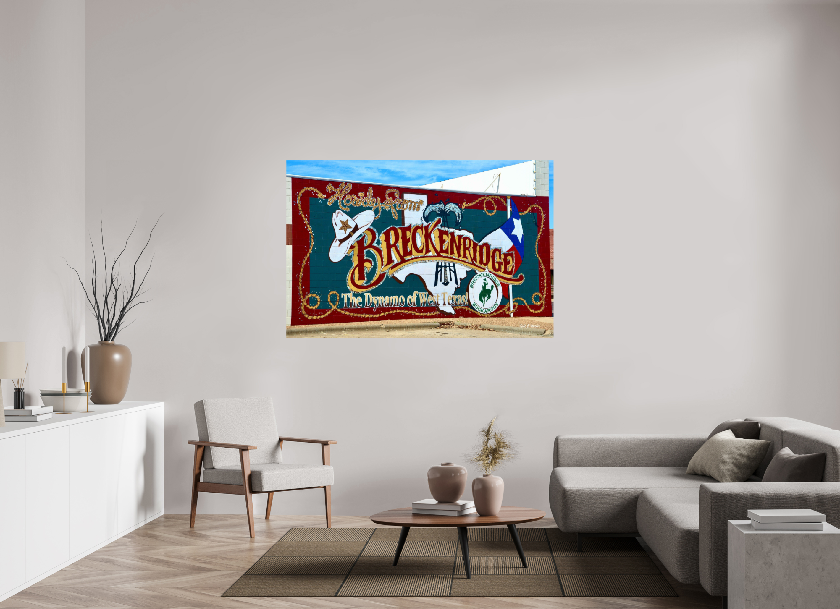 66 x 44″, Glossy Print without border Breckenridge, TX Welcome Mural