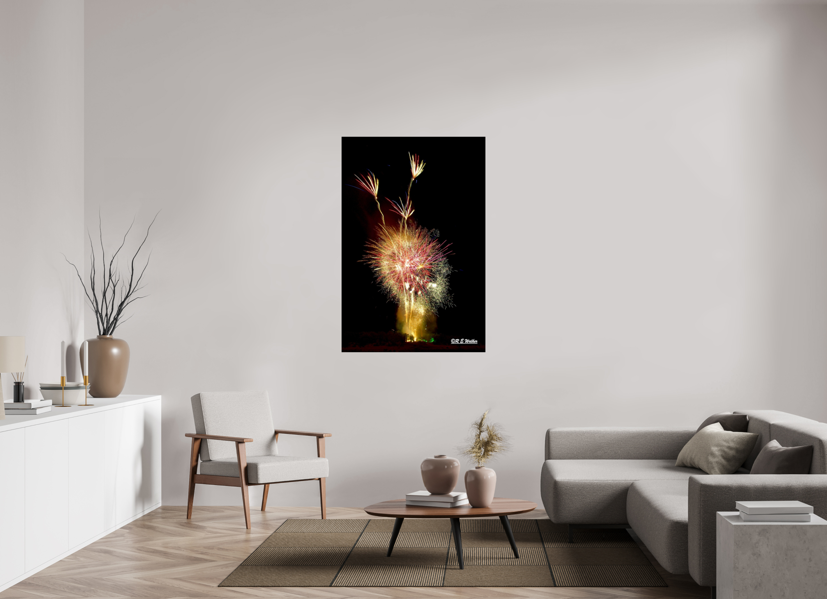 36 x 54″, acrylic-noframe-glossy Three Flower Fireworks