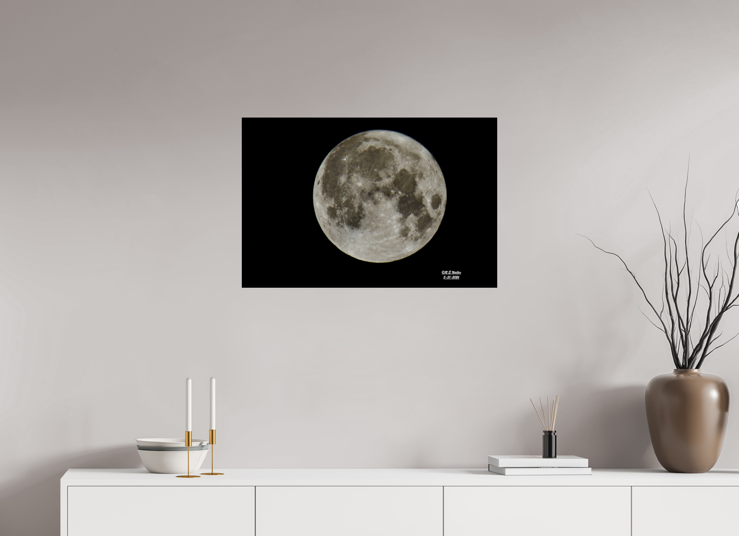 30 x 20″, acrylic-noframe-glossy Moon on Black Background