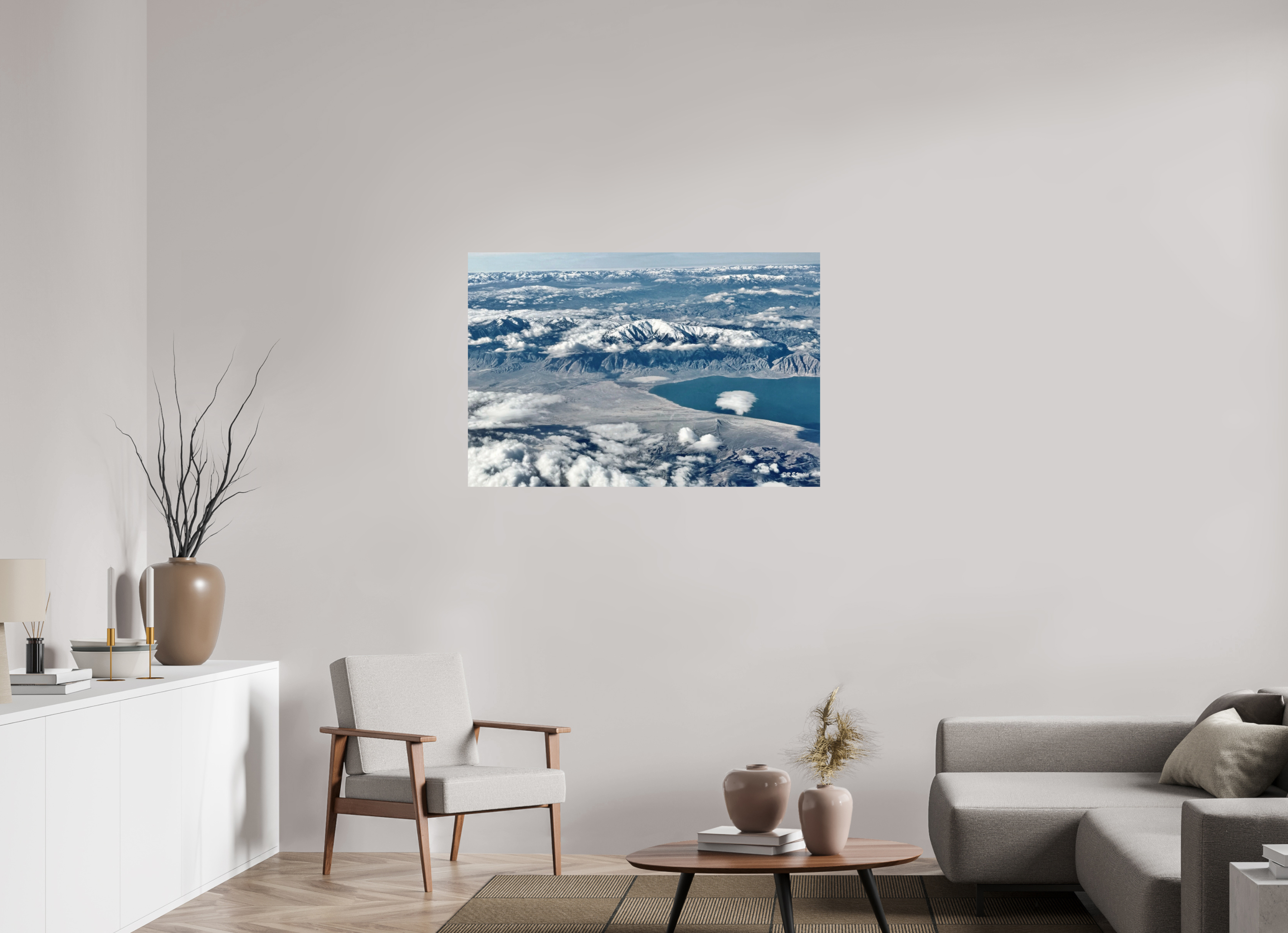45 x 30″, Glossy Print without border Site from plane, mountain and lake